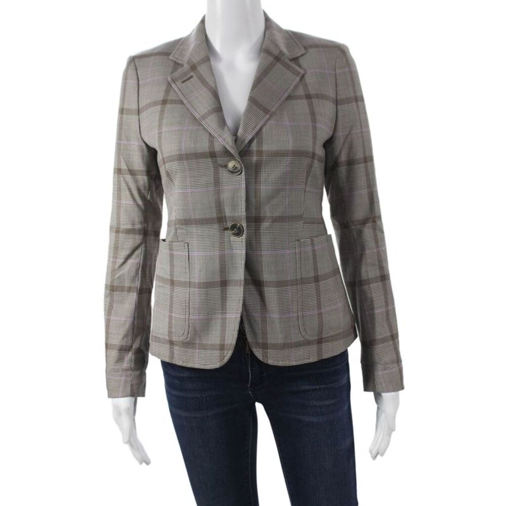 Sharis Women Basic Jacket Multicolor Plaid Wool Blend Button Long Sleeve Size 0
